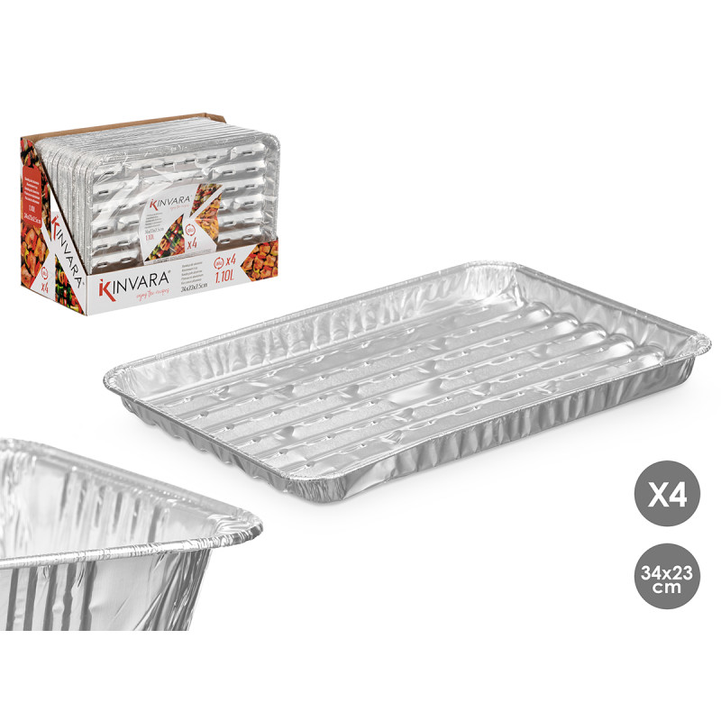 SET 4 PLATEAUX GRILL RECT ALUMINIUM AJOURÉ 34X23CM