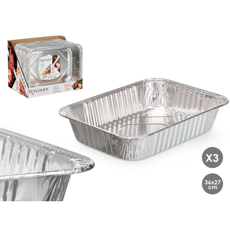 SET 3 BANDEJAS RECTANGULAR ALUMINIO 36X27CM