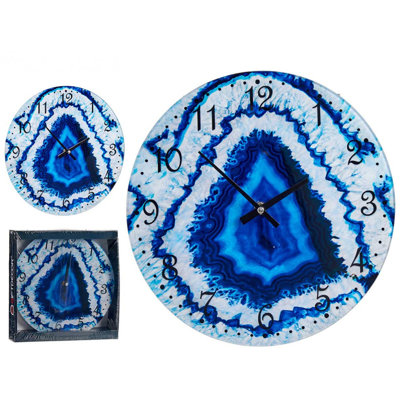 RELÓGIO PAREDE VIDRO EFEITO MÁRMORE AZUL 30CM 