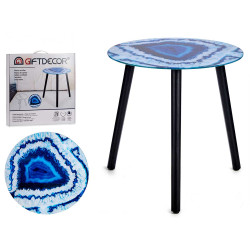 MESA CRISTAL EFECTO MARMOL AZUL PATAS NEGRAS