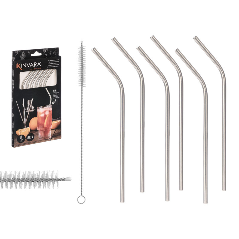 SET 6 STEEL STRAW WITH CLEANER