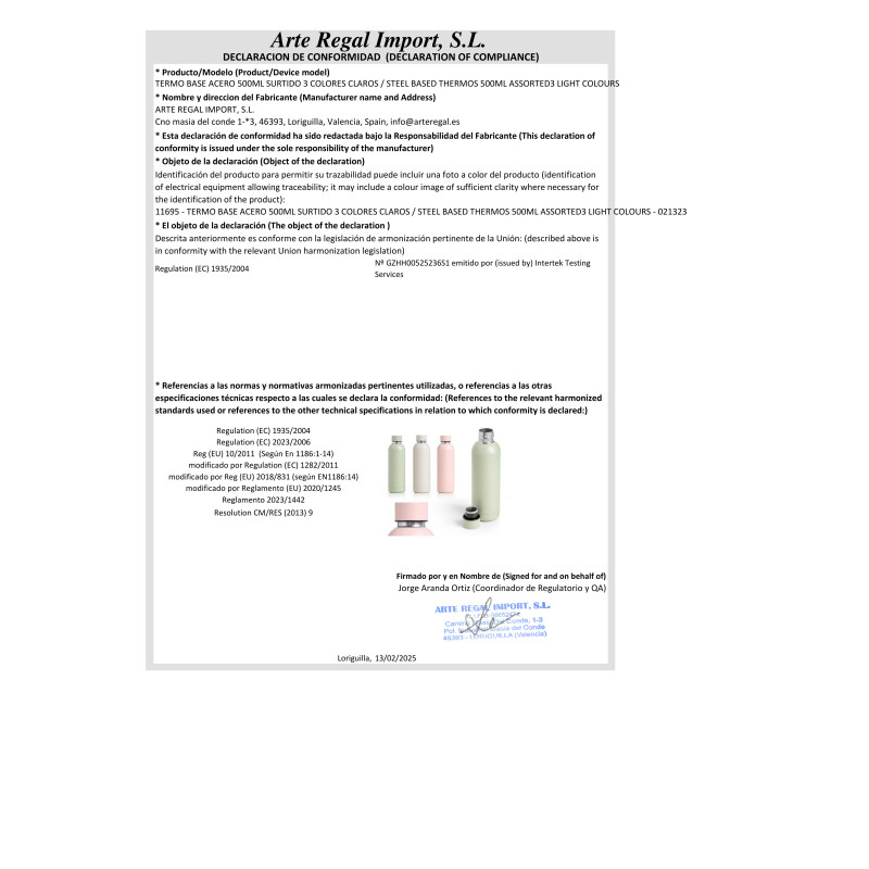 THERMOS BASE ACIER 500ML ASSORTIMENT 3 COULEURS CL