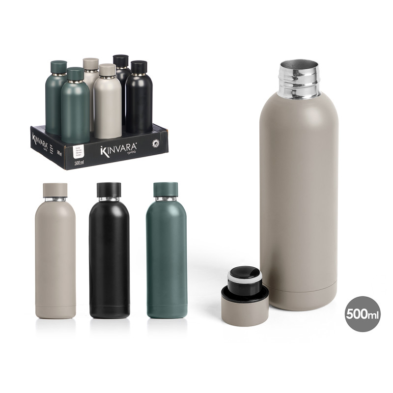 TERMO BASE ACERO 500ML SURTIDO 3 COLORES OSCUROS