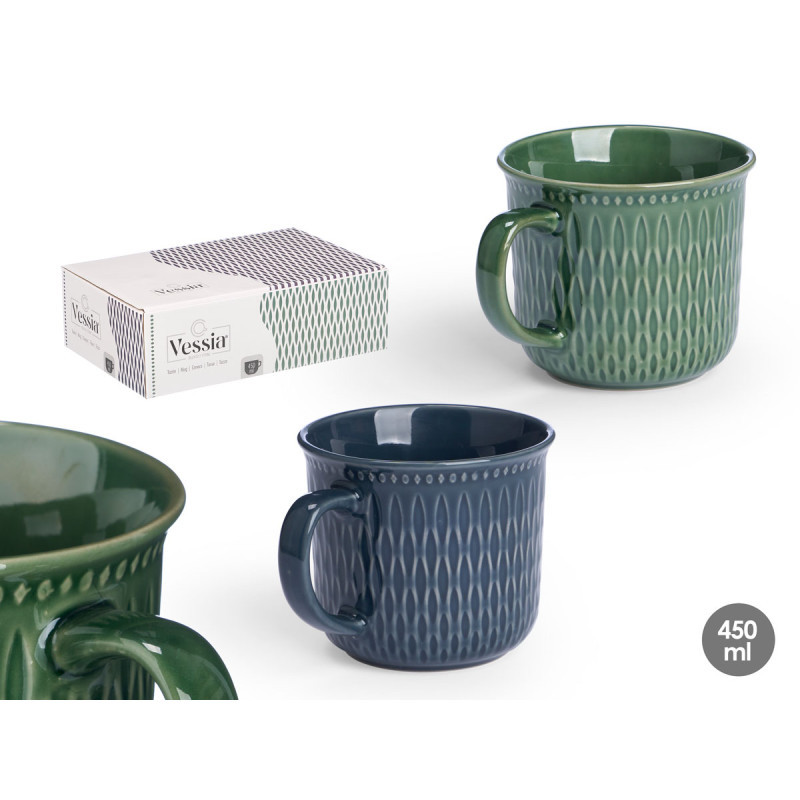 TASSE PETIT DÉJEUNER ASSORT 2 COUL FONCÉES 450ML