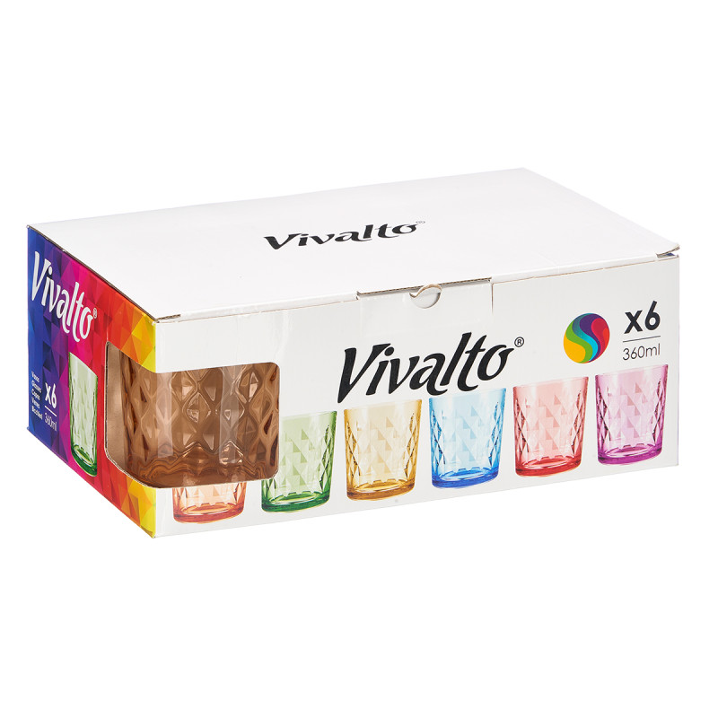COPO VIDRO DIAMANTE 360ML SOR 6 CORES