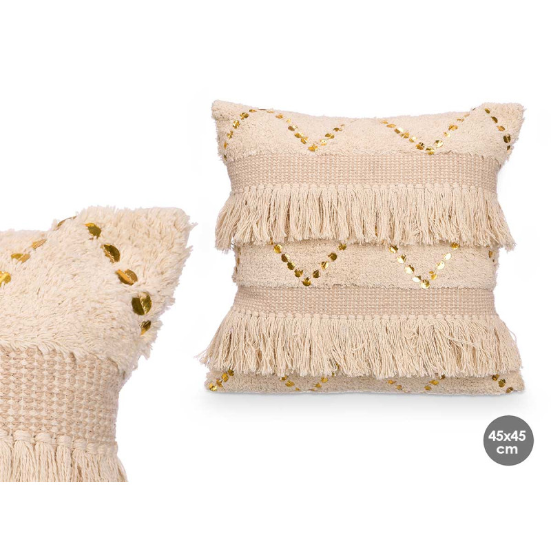 CUSHION SEQUINS NATURAL 45X45 CM