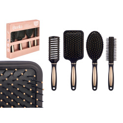 SET 4 BROSSES CHEVEUX NOIR OR