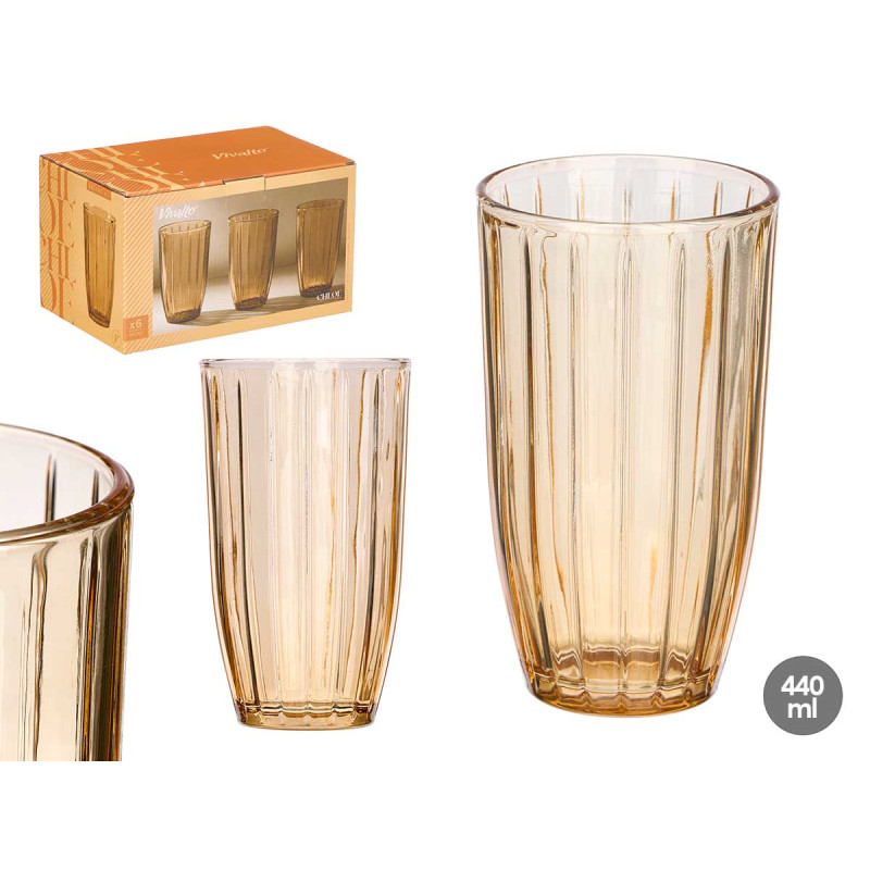 VASO ALTO RAYAS 440ML AMBAR