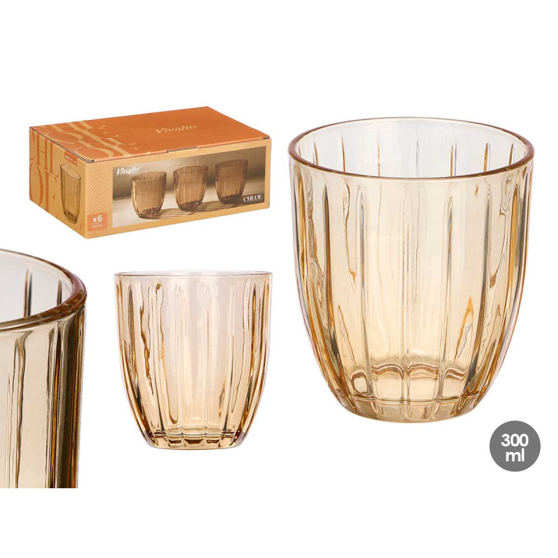 VASO AGUA RAYAS 300ML AMBAR