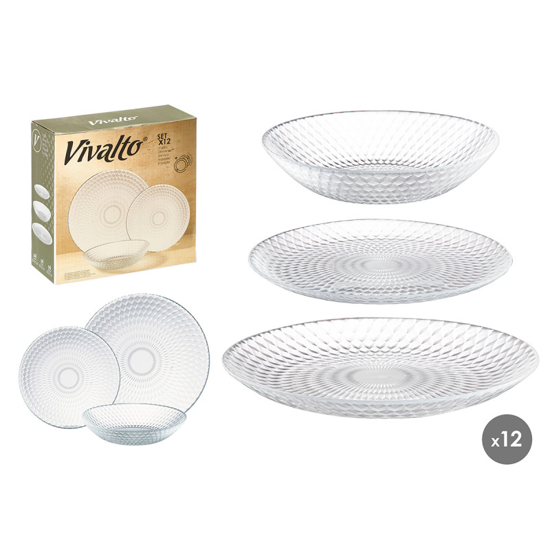 VAISSELLE 12PCS LOSANGES EN VERRE