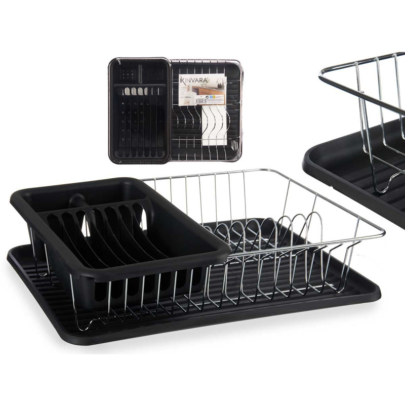 FLAT BLACK DISH DRAINER WITH TRAY CONTAINER