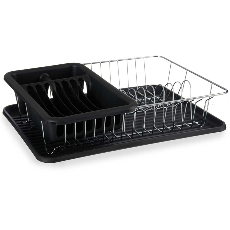 FLAT BLACK DISH DRAINER WITH TRAY CONTAINER