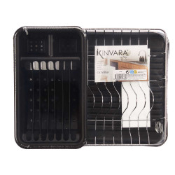 FLAT BLACK DISH DRAINER WITH TRAY CONTAINER