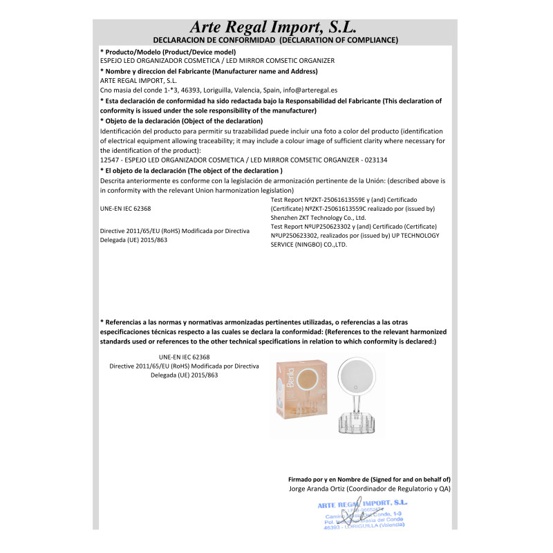 ESPEJO LED ORGANIZADOR COSMETICA