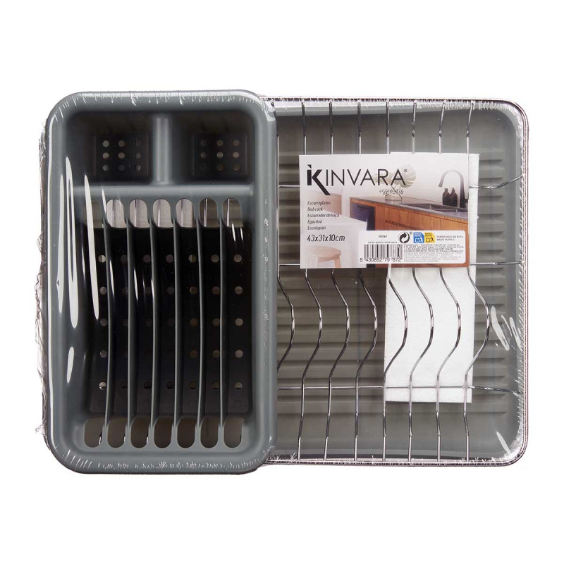 FLAT GREY DISH DRAINER WITH TRAY CONTAINER
