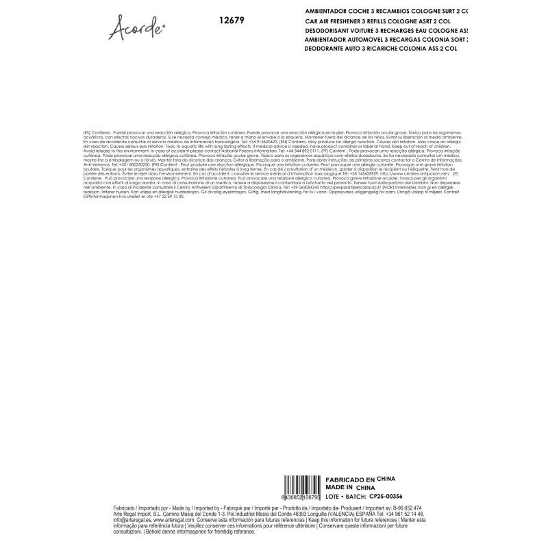 AMBIENTADOR COCHE 3 RECAMBIOS COLOGNE SURT 2 COL