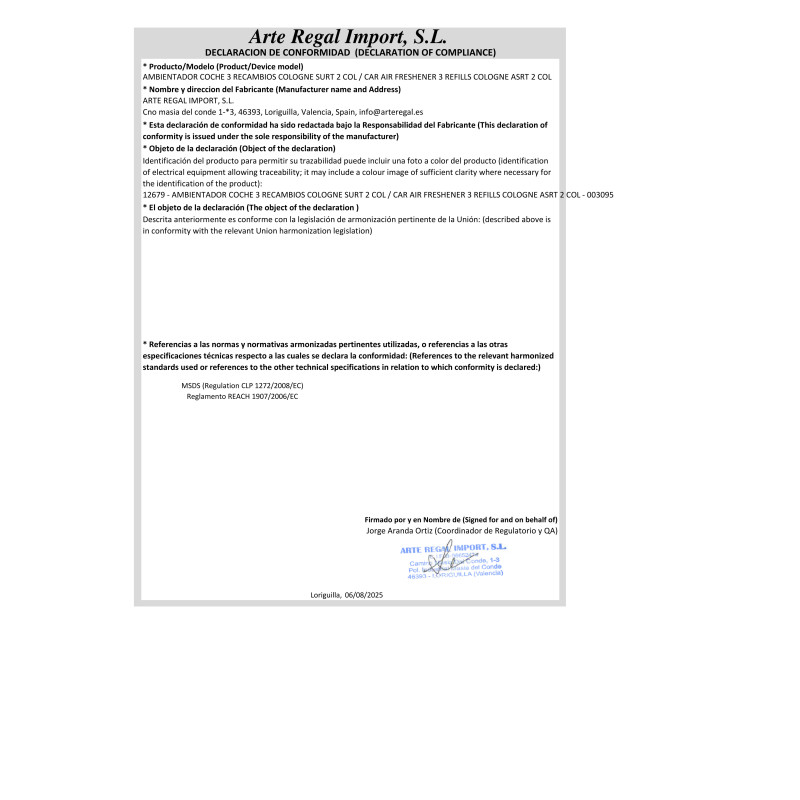 DEODORANTE AUTO 3 RICARICHE COLONIA ASS 2 COL