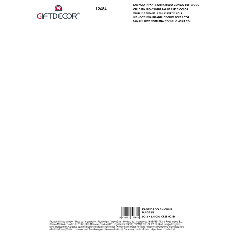 BAMBINI LUCE NOTTURNA CONIGLIO ASS 3 COL