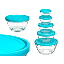 CONJUNTO 5 LANCHEIRAS REDONDAS AZUIS