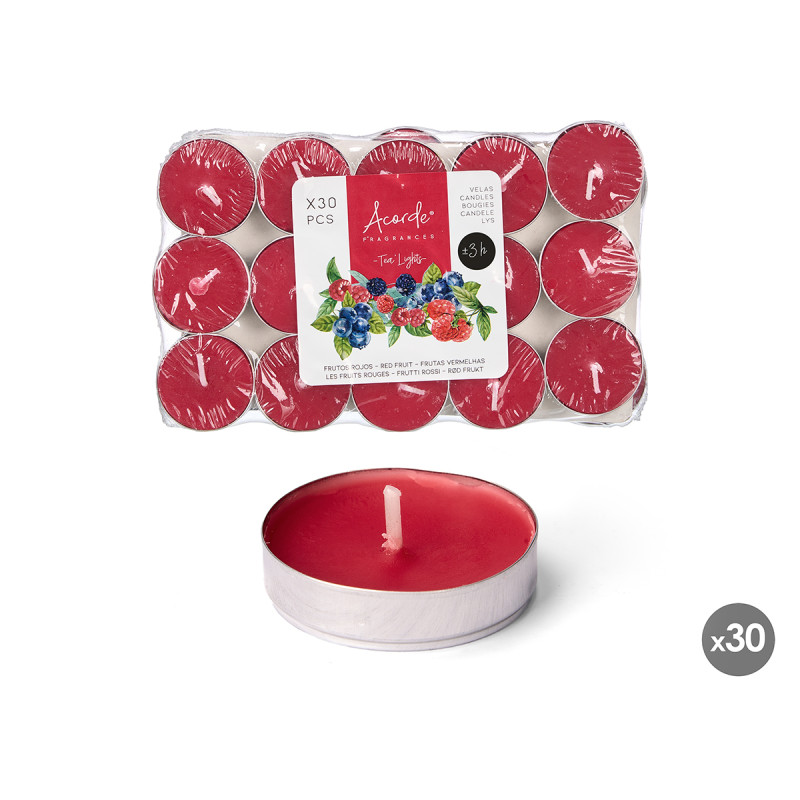 SET 30 TEA LIGHT FRUTTI ROSSI 3H
