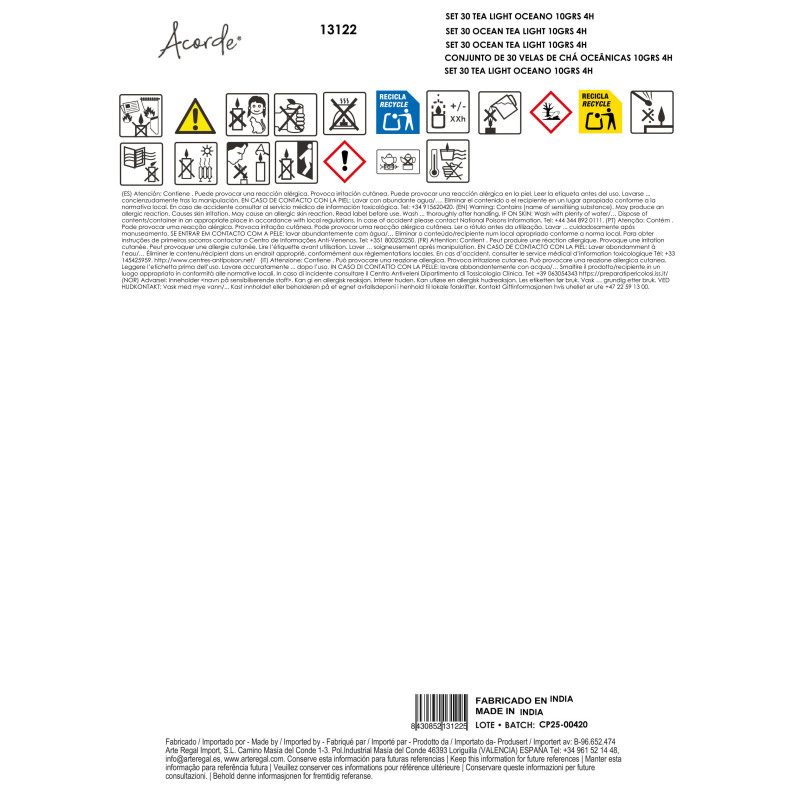 SET 30 VELAS TEA LIGHT OCEANO 3H