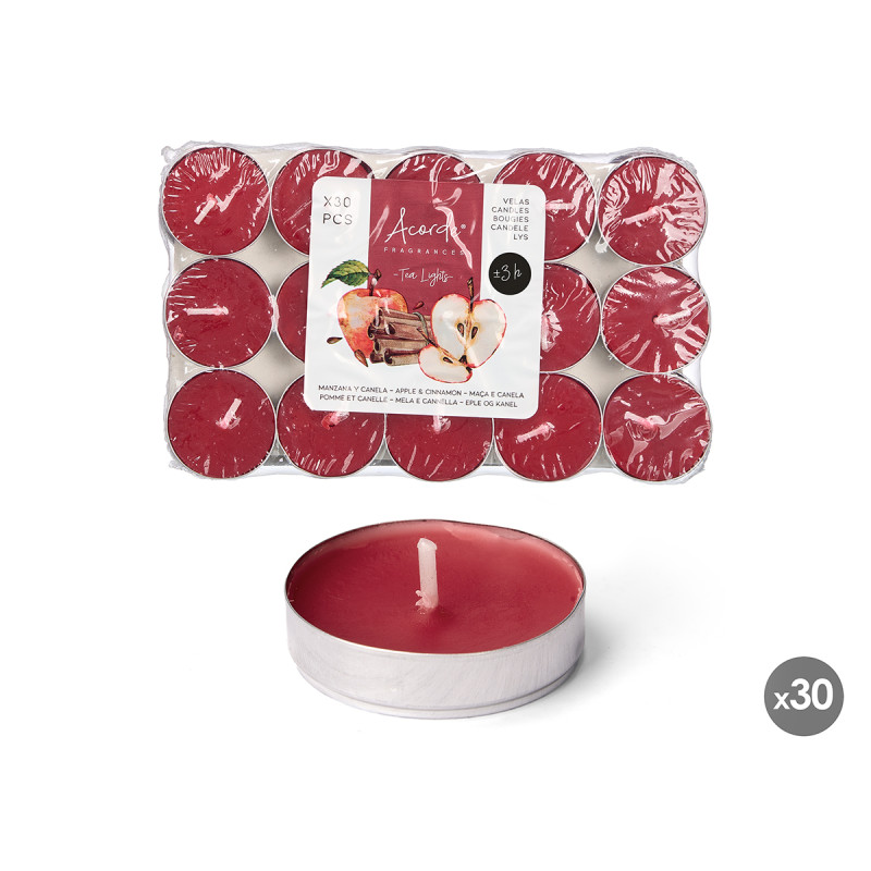 SET 30 TEA LIGHT MANZANA CANELA  3H