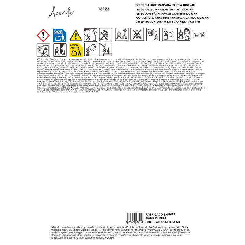 SET 30 APPLE CINNAMON TEA LIGHT  3H