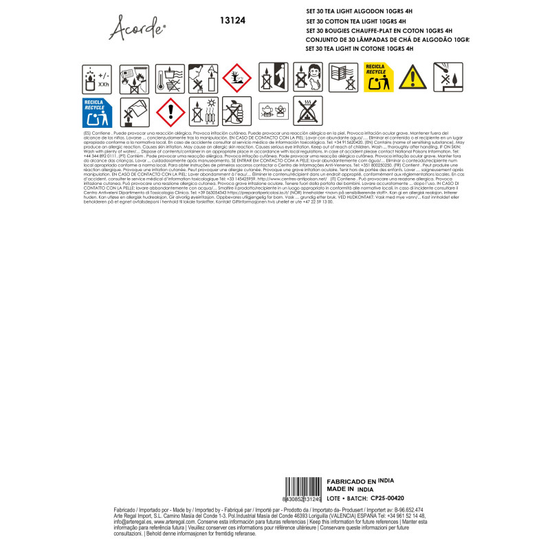 SET 30 TEA LIGHT ALGODON  3H
