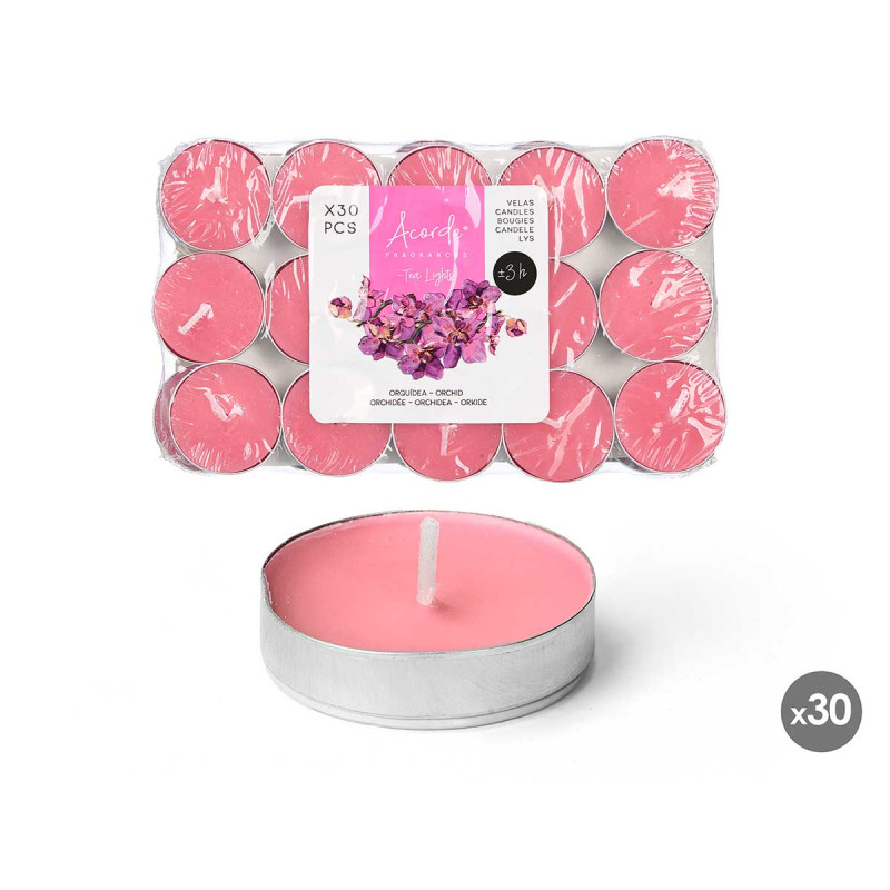 SET 30 VELAS TEA LIGHT ORQUIDEA 3H