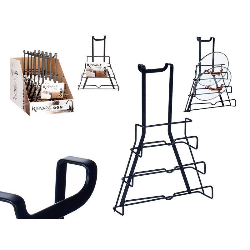 SOPORTE NEGRO METAL PERCHA SOPORTE TAPAS SARTEN