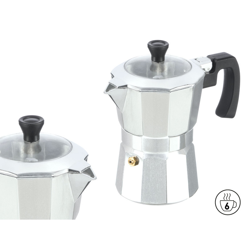 6-CUP ALUMINIUM COFFE MAKER WITH TRANSPARENT TIP