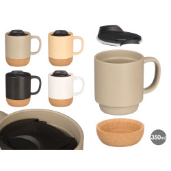 TASSE BASE LIÈGE COUVERCLE ASSORT 4 COULEURS NEUTR