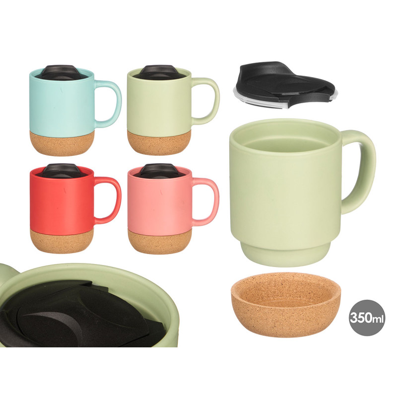 CUP CORK BASE LID ASRT 4 BRIGHT COLORS 350ML