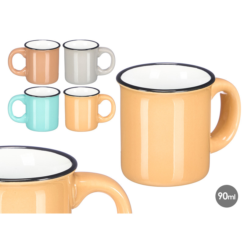 TAZA CAFE 90 ML ASA BORDE NEGRO SURT 4 COL CLAROS