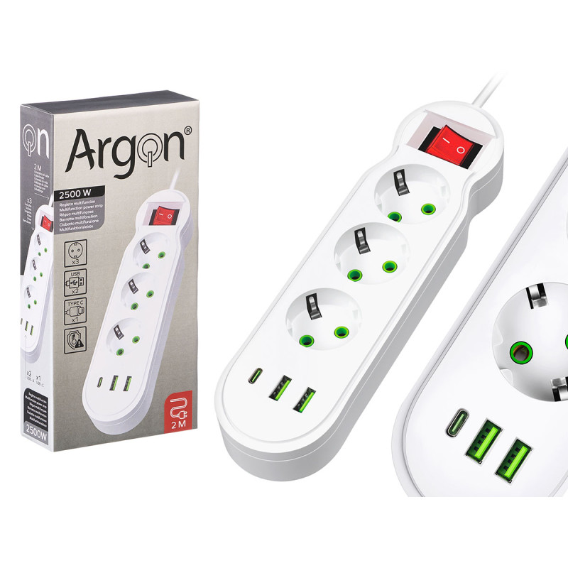 REGLETA MULTIFUNC 3 3 ENCHUFE INTERRUPTOR 2500W BL