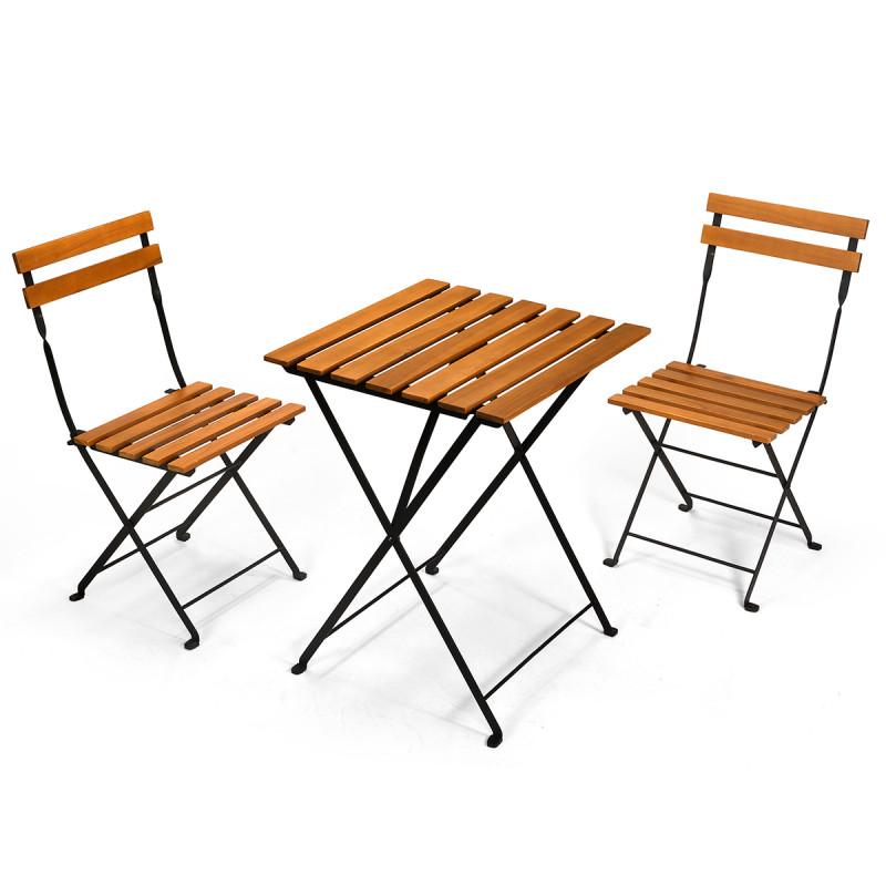 SET 3 PZ TAVOLO 2 SEDIE LEGNO SCURO GAMBE METALLO