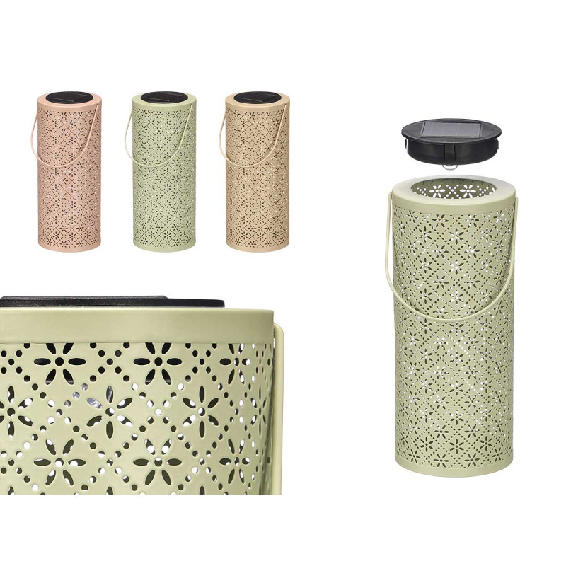 TALL ROUND SOLAR LAMP RHOMBUS PATTERN ASRT 3 COL