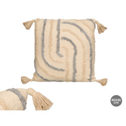CUSCINO A STRISCE CON RICAMO GRIGIO 45X45CM