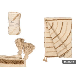 BROWN STRIPED MULTI-USE EMBROIDERED 150X220CM