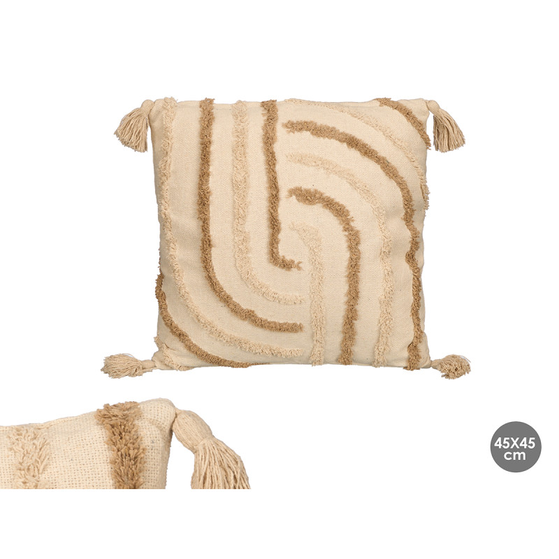 COUSSIN RAYURES BRUN BRODÉE 45X45CM