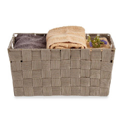 FABRIC CONIC BOX RECT WITH HANDLES MED NATUR