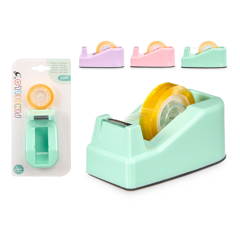 STICKY TAPE DISPENSER AND ROLL ASSORT 3 COLOURS