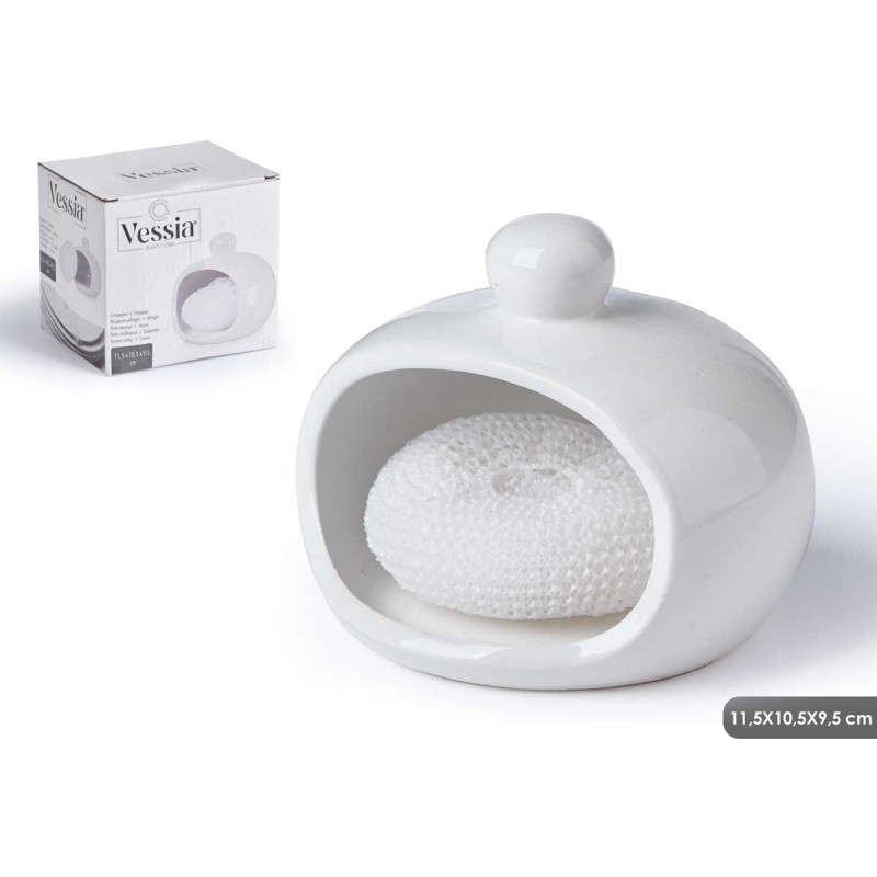 SUPORTE PARA ESPONJA BRANCO COM ESPONJA 