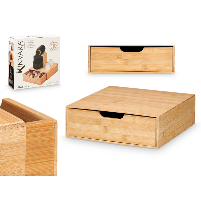 CAIXA BAMBU QUADRADA COM GAVETA