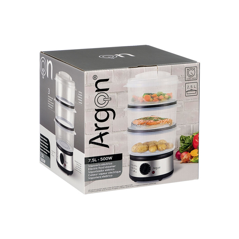 CUISEUR VAPEUR 3 NIVEAUX ACIER 500W 2,5L CUISEUR VAPEUR 3 NIVEAUX ACIER 500W 2,5L