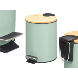 BAMBOO LID METAL WASTE GARBAGE CAN 3L MINT