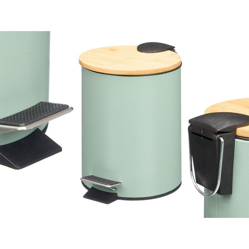 BAMBOO LID METAL WASTE GARBAGE CAN 3L MINT