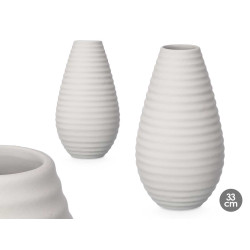 CERAMIC VASE HORIZONTAL STRIPE 33CM GREY
