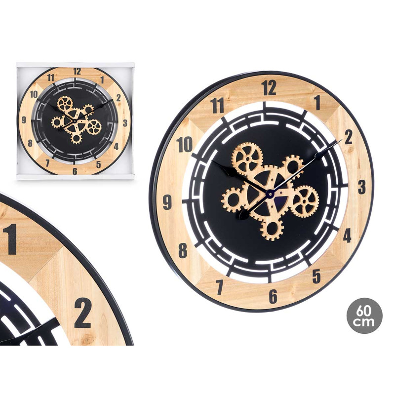RELOJ PARED ENGRANAJE MADERA 60 CM