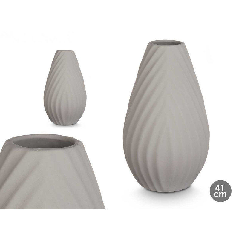 CERAMIC VASE DIAGONAL STRIPE 41CM GREY